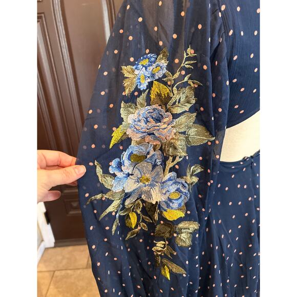 Asos Design Blue Polka Dot Embroidered Flowers Dress - Picture 3 of 9